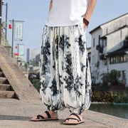 Buddha Stones Bamboo Leaves Pattern Loose Men's Harem Pants With Pockets