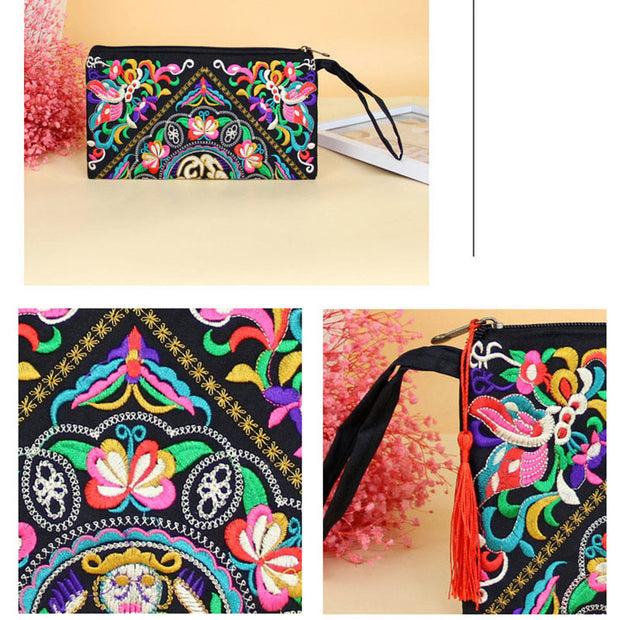 Buddha Stones Dragon Butterfly Cosmos Flower Embroidery Wallet Shopping Purse Purse BS 13
