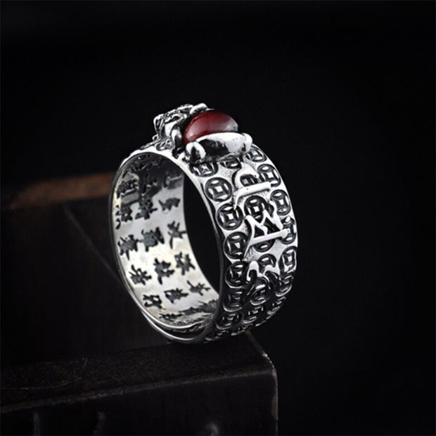 Buddha Stones FengShui PiXiu Red Garnet Wealth Ring