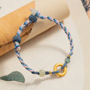 Buddha Stones 999 Sterling Silver Hetian Jade Knitted Hand Rope Luck Health Bracelet 2