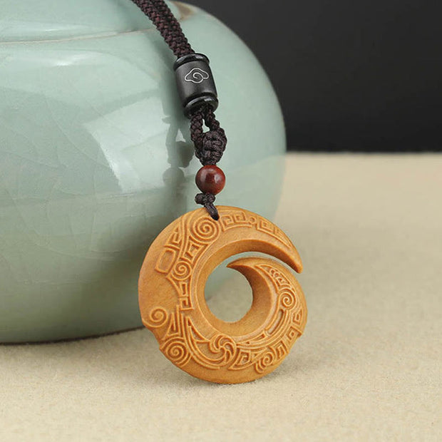 Buddha Stones Ebony Wood Sandalwood One's Luck Improves Design Pattern Peace Necklace Pendant Necklaces & Pendants BS Sandalwood