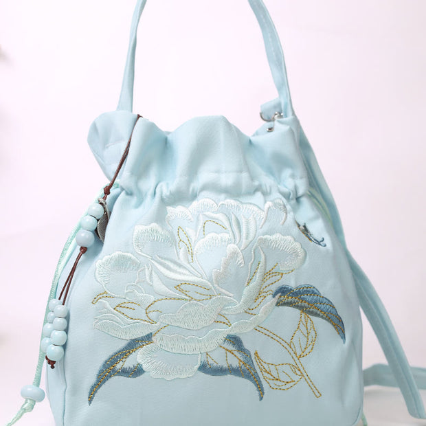 Buddha Stones Embroidered Flowers Wisteria Lily Cotton Linen Tote Crossbody Bag Shoulder Bag Handbag