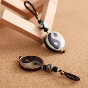 Buddha Stones Natural Agate Yin Yang Dzi Bead Balance Keychain Key Chain BS 8
