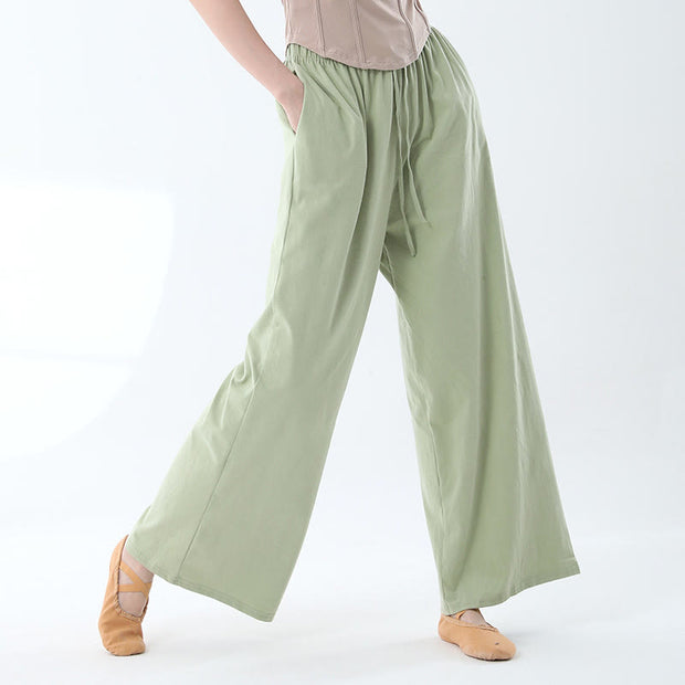 Buddha Stones Loose Cotton Drawstring Wide Leg Pants For Yoga Dance With Pockets Wide Leg Pants BS 14