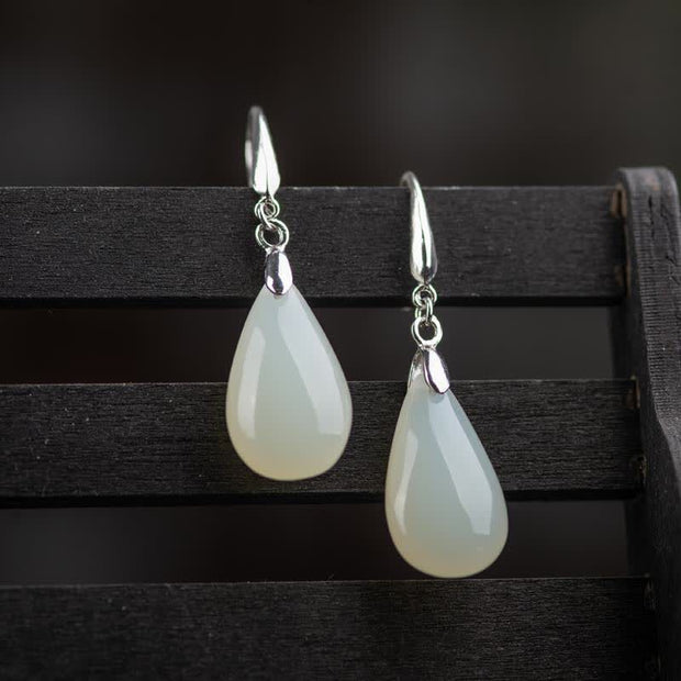 Buddha Stones Hetian White Jade Water Drop Luck Blessing Dangle Earrings (Extra 30% Off | USE CODE: FS30) - image 1