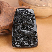 Buddha Stones Black Obsidian Dragon Carved Luck Protection Necklace Pendant Necklaces & Pendants BS Trapezoidal Dragon 65mm*44mm