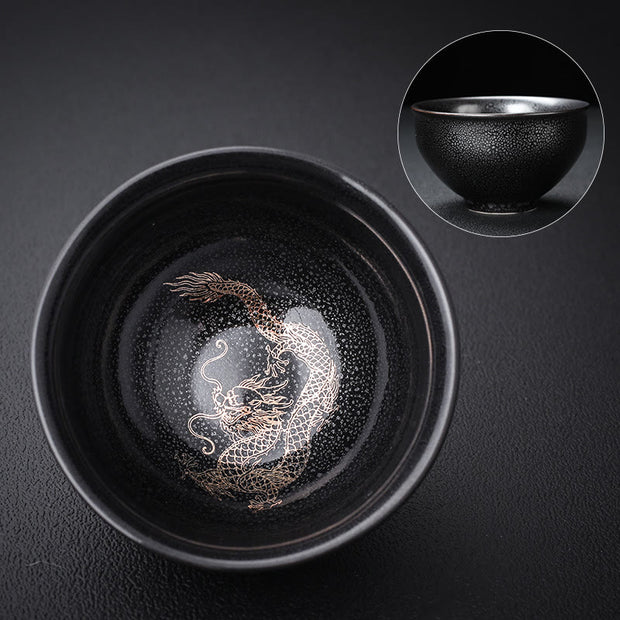 Buddha Stones Gold Leaf Chinese Jianzhan Dragon Phoenix Lotus Avalokitesvara Koi Fish Ceramic Teacup Tenmoku Kung Fu Tea Cup Bowl - image 1