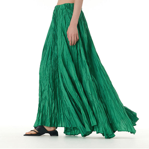 Buddha Stones Solid Color Loose Long Elastic Waist Skirt 114