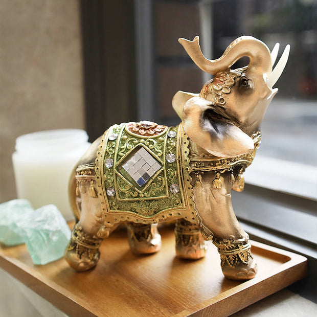 Buddha Stones Lucky Feng Shui Green Elephant Statue Sculpture Wealth Figurine Gift Home Decoration