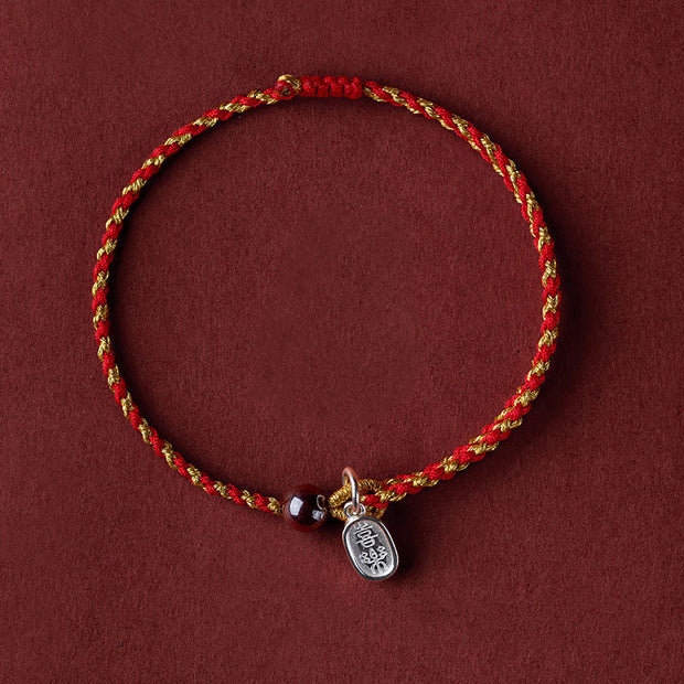 Buddha Stones Handcrafted Red Gold Rope Lotus Peace And Joy Charm Braid Bracelet