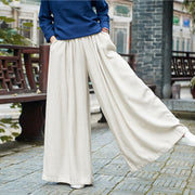Buddha Stones Solid Color Loose Yoga Wide Leg Pants With Pockets Wide Leg Pants BS Beige L(Waist 65cm/Hips 199cm/Length 96cm)