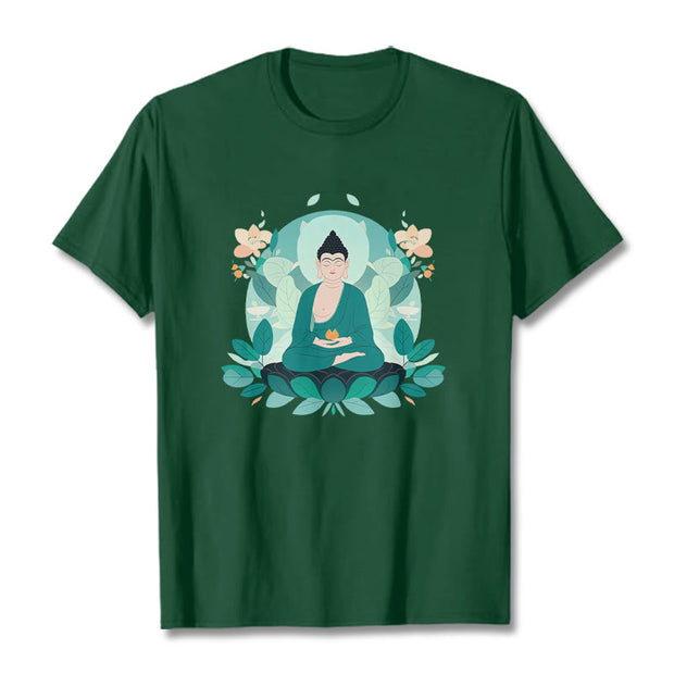 Buddha Stones Close Eyes Green Leaf Buddha Tee T-shirt T-Shirts BS ForestGreen 2XL