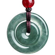 Buddha Stones Green Jade Double Peace Buckle Abundance Necklace Pendant