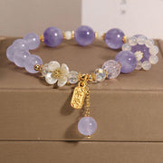 Buddha Stones Natural Blue Crystal Amethyst Chalcedony Flower Healing Bracelet