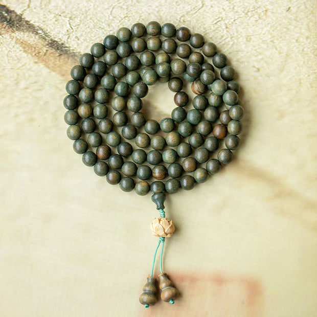 Buddha Stones 108 Mala Beads Green Sandalwood Boxwood Lotus Positive Bracelet (Extra 35% Off | USE CODE: FS35) - 8mm - image 8