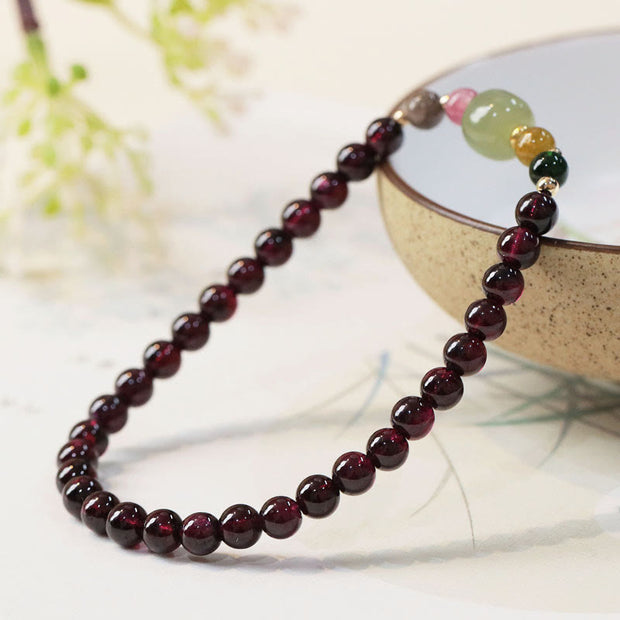 Buddha Stones Natural Garnet Hetian Jade Tourmaline Bead Passion Bracelet