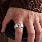 Buddha Stones Handmade 999 Sterling Silver Yin Yang Bagua Symbol Harmony Adjustable Ring Ring BS 9