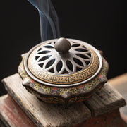 Buddha Stones Tibetan Floral Pattern Ceramic Blessing Incense Burner Decoration (Extra 35% Off | USE CODE: FS35) - Brown 12*12*8.2cm - image 5