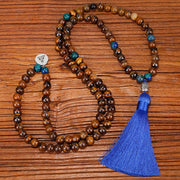 Buddha Stones 108 Mala Beads Tiger Eye Buddha Strength Bracelet Tassel Necklace Pendant Bracelet Necklaces & Pendants BS Mala