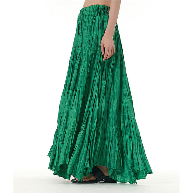 Buddha Stones Solid Color Loose Long Elastic Waist Skirt 109