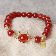Buddha Stones Year of the Dragon Red Agate Jade Peace Buckle Fu Character Success Bracelet