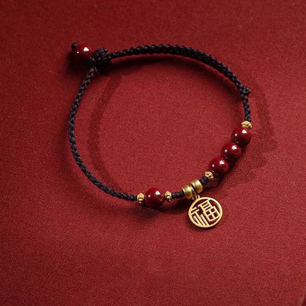Buddha Stones Cinnabar Bead Fu Character Charm Blessing Braided String Bracelet (Extra 30% Off | USE CODE: FS30) - image 1