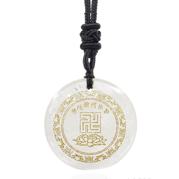 Buddha Stones Swastika Lotus Pattern Natural Various Crystal Black Obsidian Purification Necklace Pendant 2