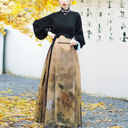 Buddha Stones Chinese Hanfu Long Sleeve Shirt Top Classic of Mountains and Seas Animals Print Horse Face Skirt Mamianqun