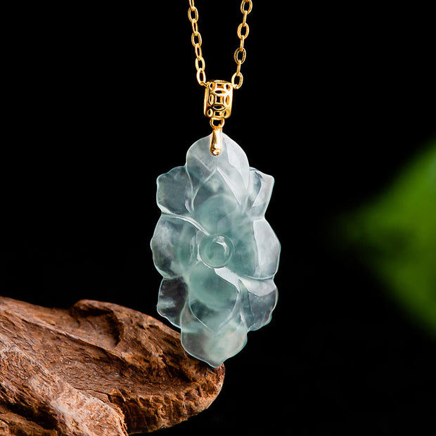 Buddha Stones 925 Sterling Silver Chain 18K Gold Buckle Natural Jade Lotus Pattern Prosperity Necklace Pendant - image 4