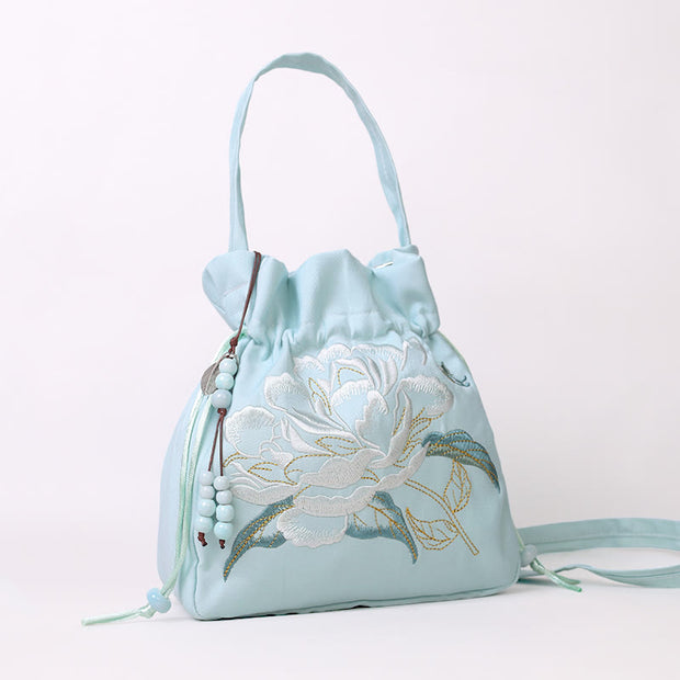 Buddha Stones Embroidered Flowers Wisteria Lily Cotton Linen Tote Crossbody Bag Shoulder Bag Handbag Crossbody Bag BS 16