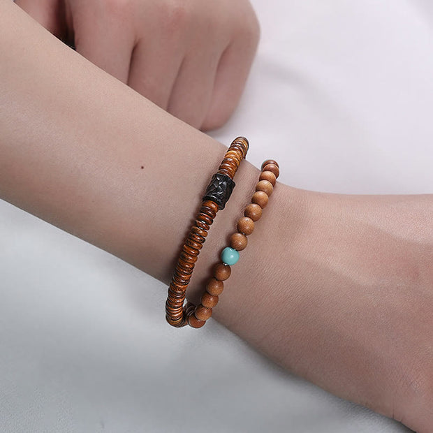 Buddha Stones Sandalwood Turquoise Protection Double Wrap Bracelet