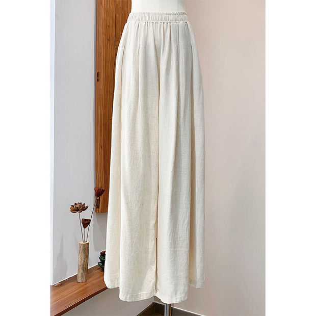 Buddha Stones Solid Color Loose Wide Leg Pants With Pockets Wide Leg Pants BS 13