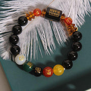 Buddha Stones Five Elements Black Onyx Red Agate Wisdom Wealth Bracelet Bracelet BS 26
