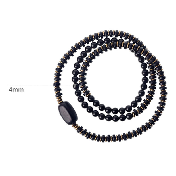 Buddha Stones Rainbow Obsidian Ebony Wood Copper Healing Triple Wrap Bracelet Bracelet BS 15