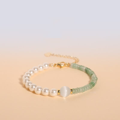 Buddha Stones Natural Green Strawberry Quartz Tiger Eye Sodalite White Jade Pearl Gratitude Bracelet 1