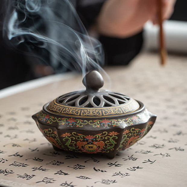 Buddha Stones Tibetan Floral Pattern Ceramic Blessing Incense Burner Decoration (Extra 35% Off | USE CODE: FS35) - image 6