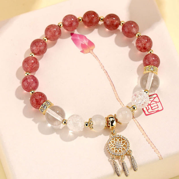 Buddha Stones Green Strawberry Quartz Amethyst Crystal Dreamcatcher Healing Bracelet 9