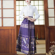 Buddha Stones Long Sleeve Shirt Top Chinese Hanfu Flying Fairy Horse Face Skirt Purple Mamianqun