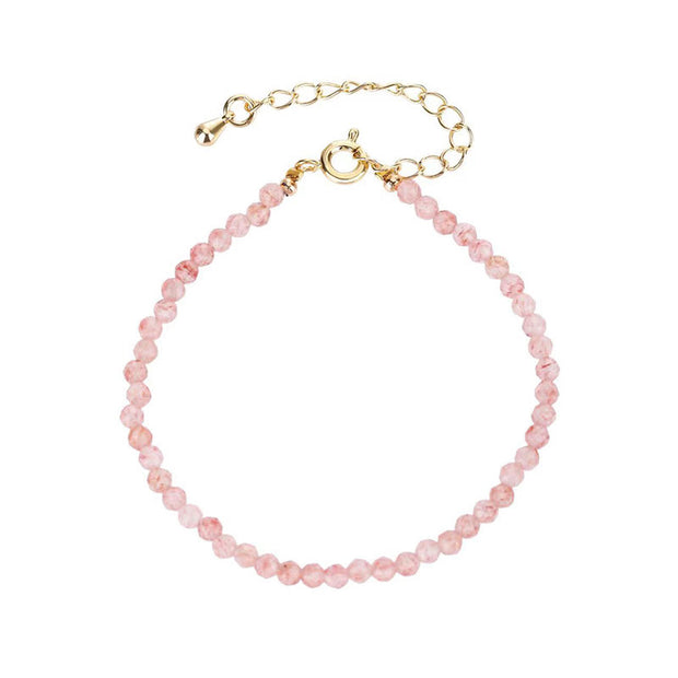 Buddha Stones Strawberry Quartz Prehnite Peridot Lazurite Pink Crystal Tourmaline Healing Chain Bracelet 5