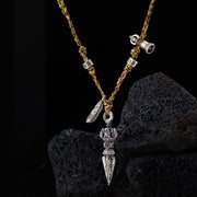 Buddha Stones Tibetan Handmade 925 Sterling Silver Dorje Vajra Om Mani Padme Hum Feather Strength Necklace Pendant