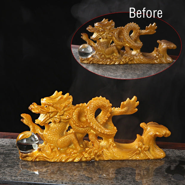Buddha Stones Year Of The Dragon Color Changing Resin Horse Luck Tea Pet Home Figurine Decoration (Extra 35% Off | USE CODE: FS35) Decorations BS Gold Dragon 18*5*7.5cm