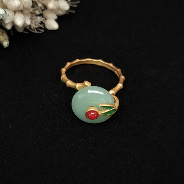 Round Jade Bamboo Luck Adjustable Ring Rings BS 2