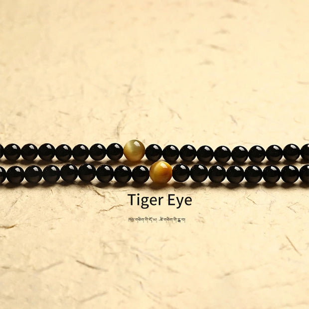 Buddha Stones Tibetan 108 Mala Beads Black Onyx Three-eyed Dzi Beads Protection Bracelet Mala Bracelet BS 6