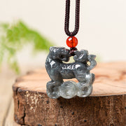 Buddha Stones Natural Jade Tiger Copper Coin Pattern Luck Necklace Pendant Necklaces & Pendants BS 3