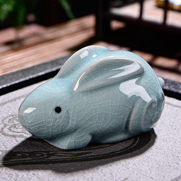 Buddha Stones Chinese Zodiac Wealth Ceramic Tea Pet Home Figurine Decoration Decorations BS Rabbit 9cm*5cm*4.5cm