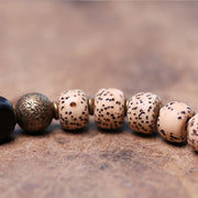Buddha Stones Tibetan Bodhi Seed Black Obsidian Ebony Wood Copper Peace Bracelet