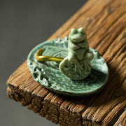 Buddha Stones Leaf Meditation Frog Pattern Healing Ceramic Incense Burner Decoration Incense Burner BS 14