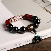 Buddha Stones Tibetan Nine-Eye Dzi Bead Black Onyx Wealth Protection Bracelet Bracelet BS 2