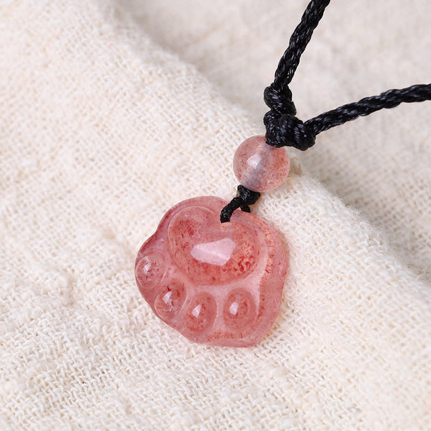 Buddha Stones Strawberry Quartz Lovely Cat Paw Claw Healing Necklace Pendant Necklaces & Pendants BS 4