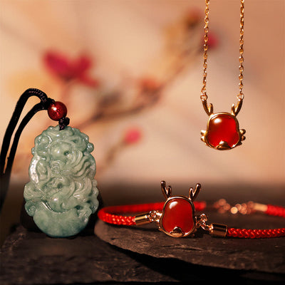 Buddha Stones Attract Fortune Red Agate Dragon Protection Bundle
